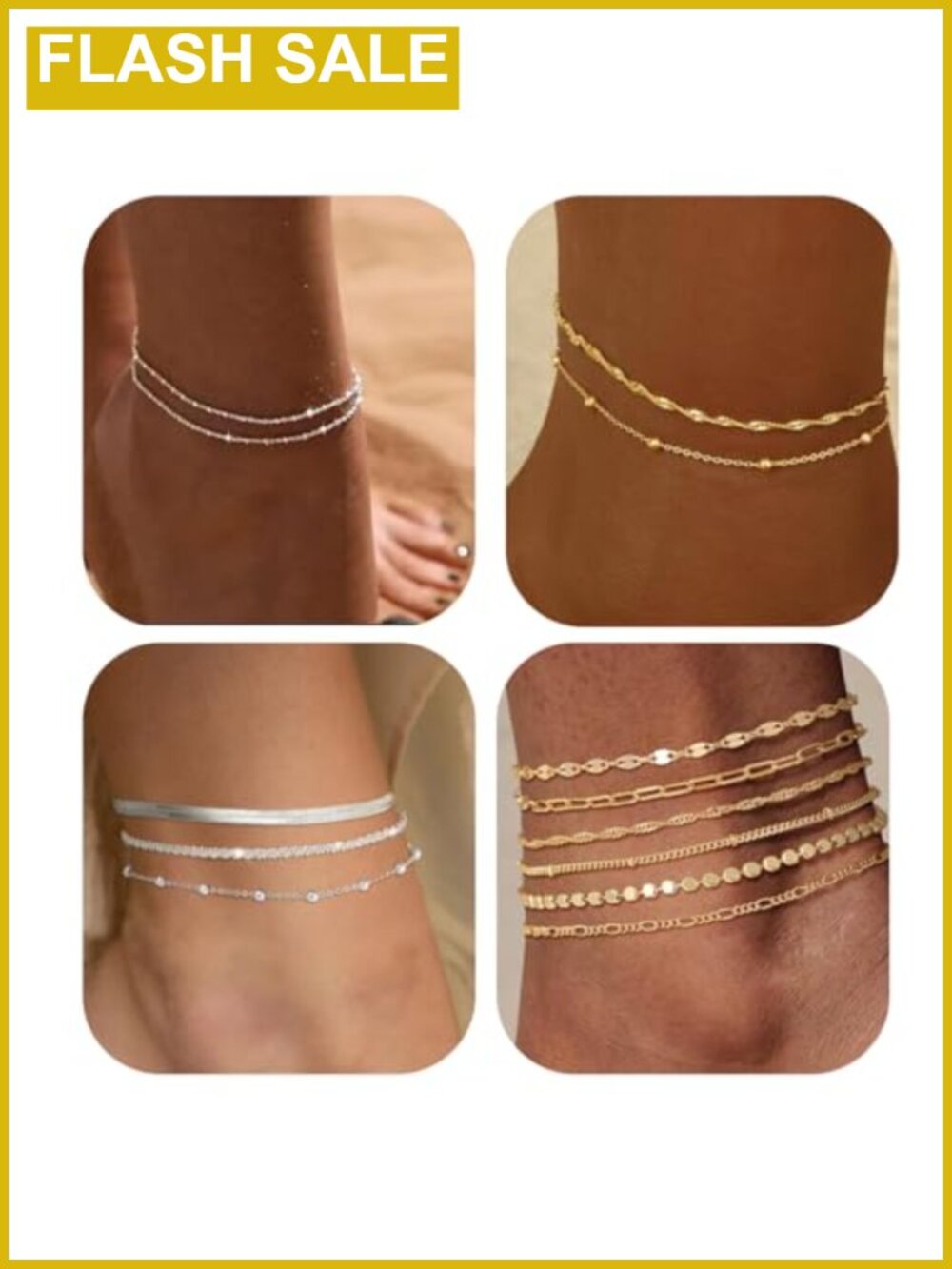 Waterproof Link Chain Anklet Set Adjustable Stackable Summer Beach Jewelry